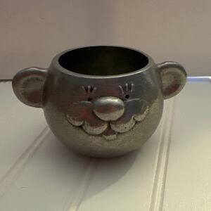 Wilton Pewter Bear Face Mug Child Cup Hallmarks on Ear 5.25" x 3" Vintage